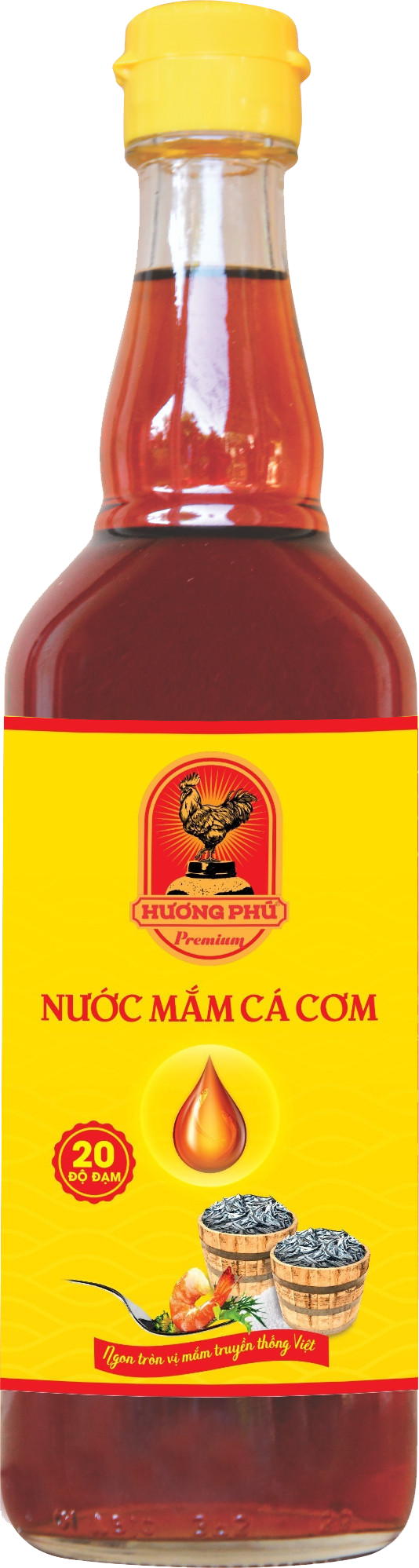 NƯỚC MẮM CÁ CƠM HƯƠNG PHÚ - 20 ĐỘ ĐẠM - CHAI THỦY TINH 510ML