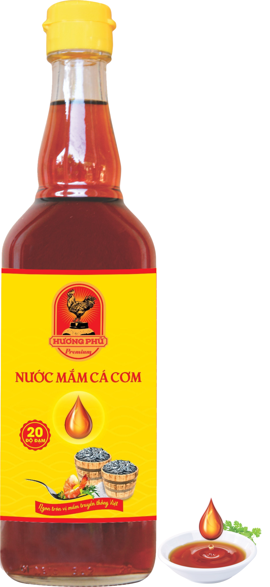 NƯỚC MẮM CÁ CƠM HƯƠNG PHÚ - 20 ĐỘ ĐẠM - CHAI THỦY TINH 510ML